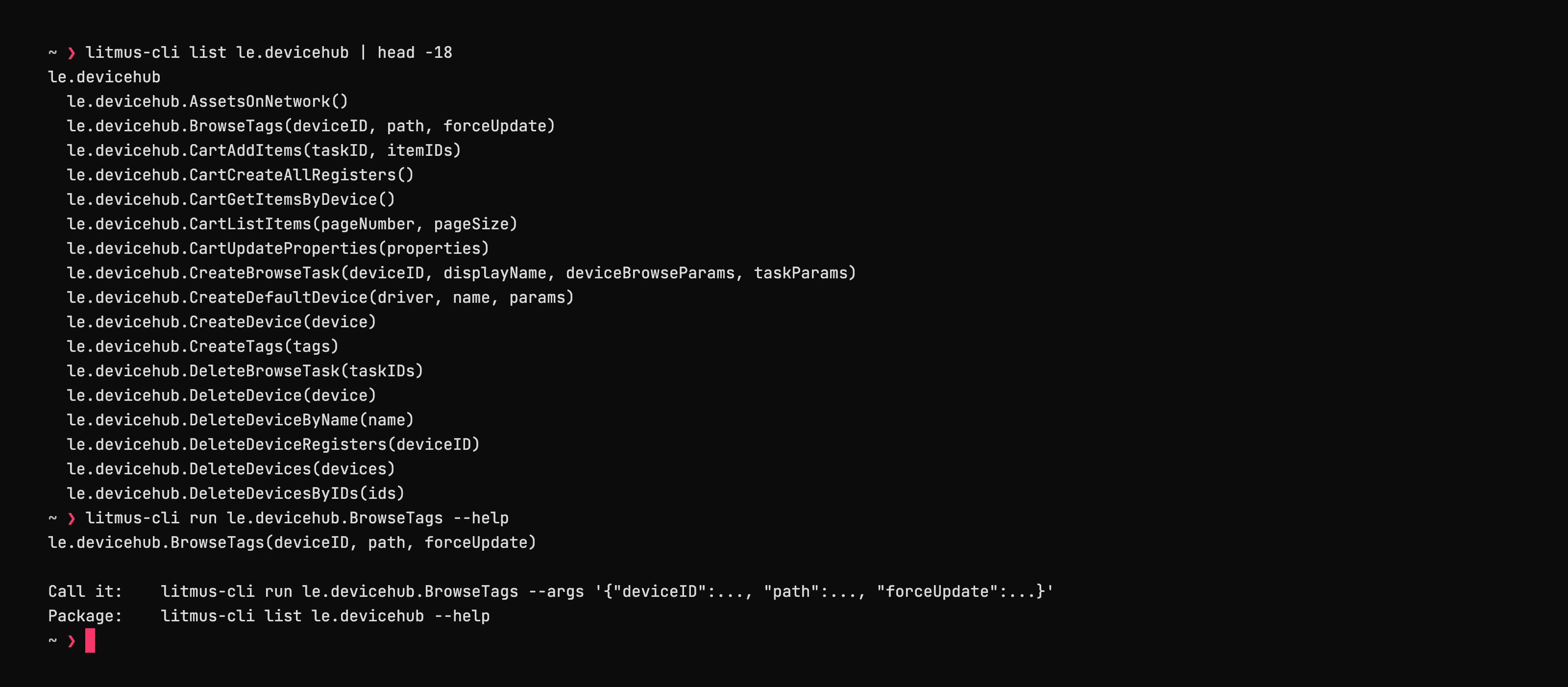 Discovering SDK functions with list and run --help
