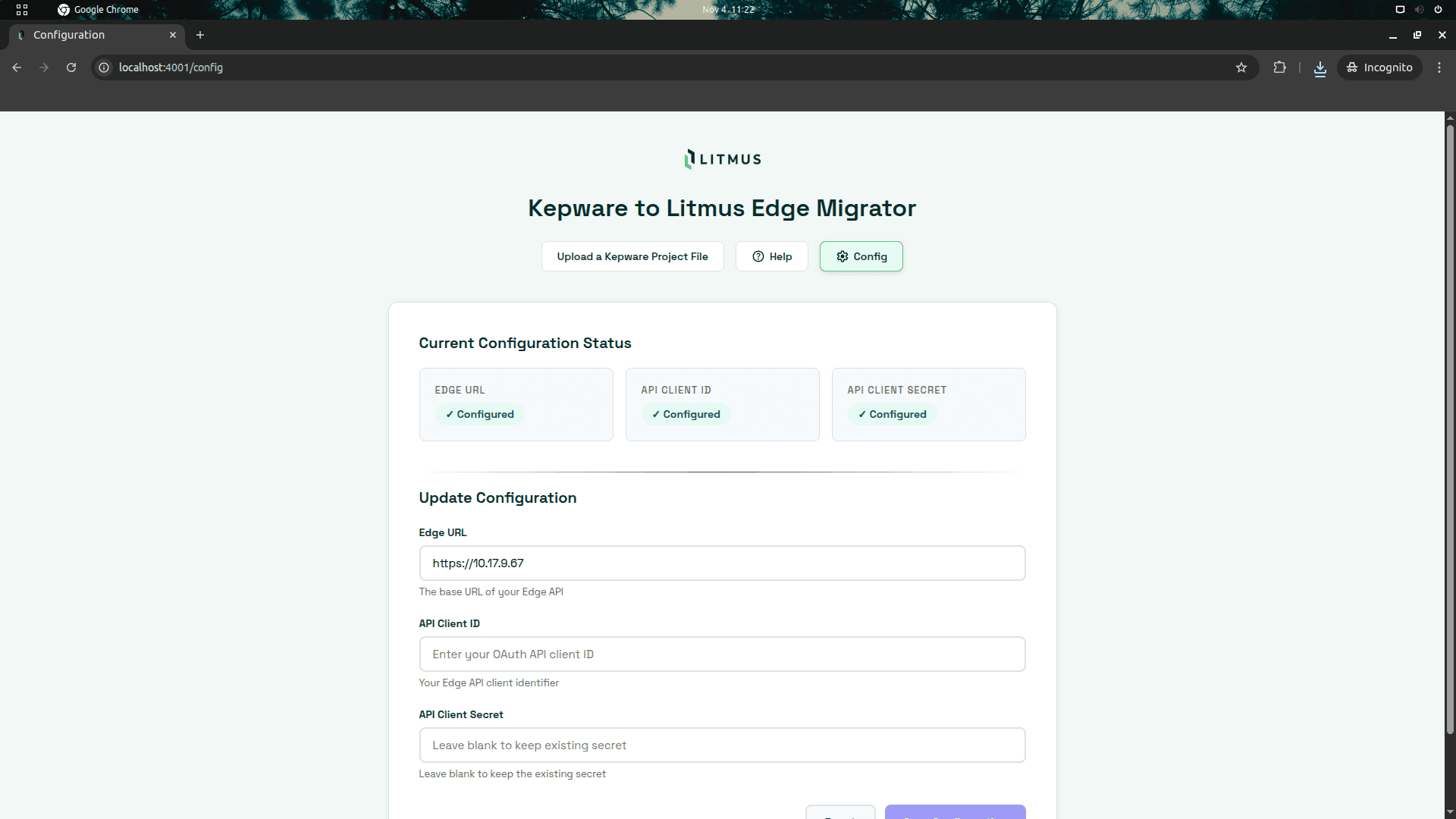 kepware migrator config page