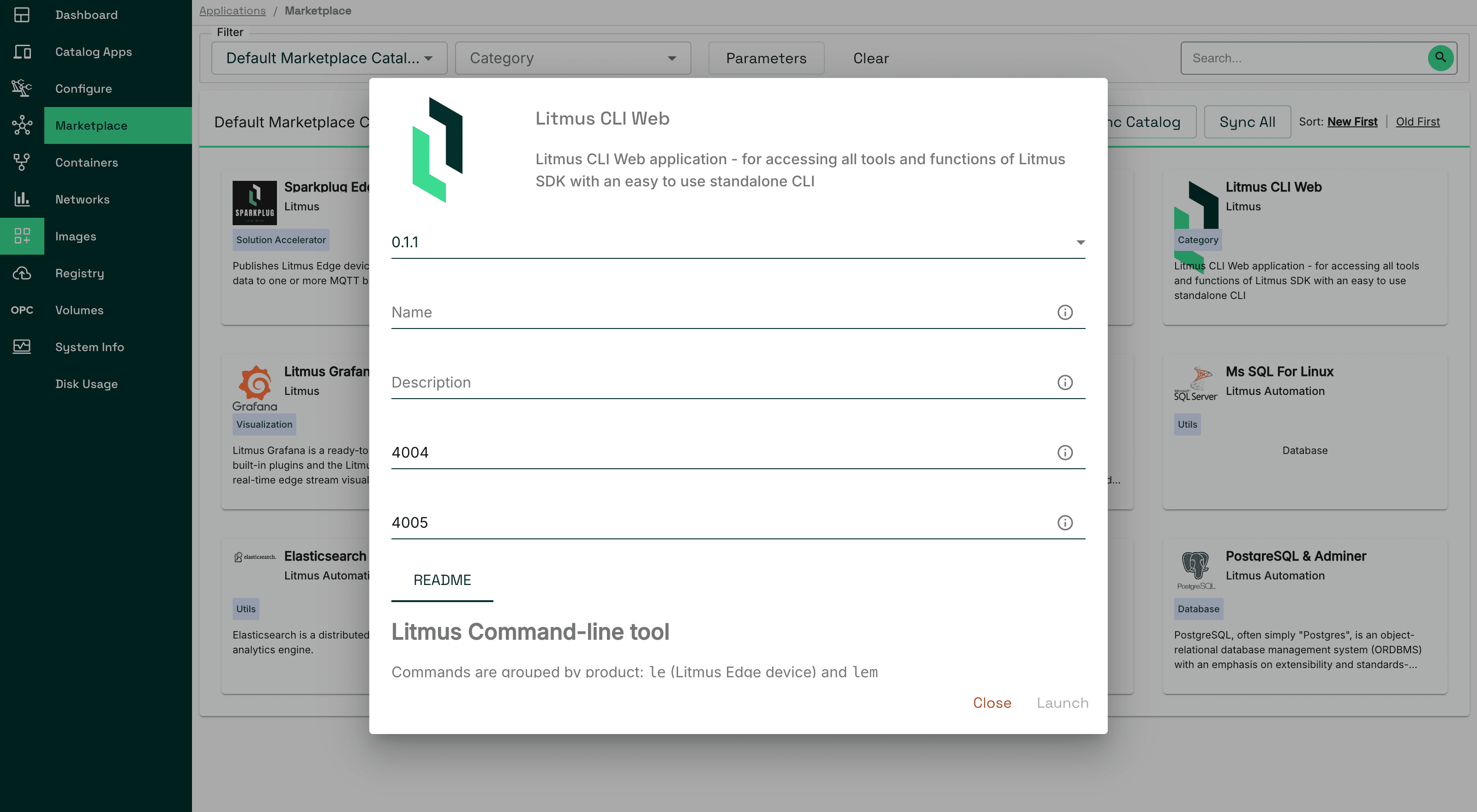 Litmus CLI Web in the Litmus Edge Marketplace, ready to launch