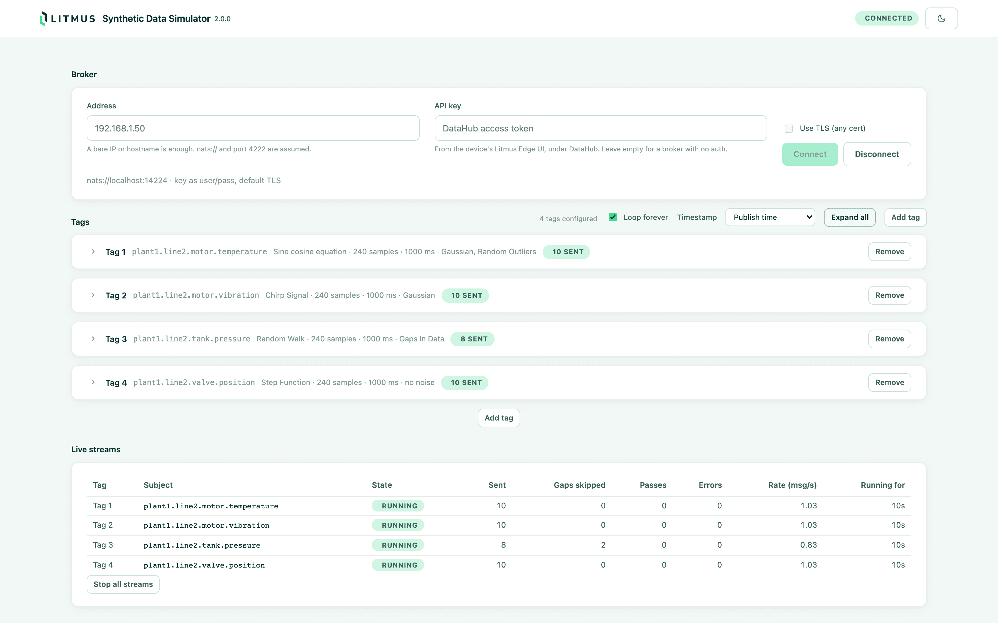 Multiple tags collapsed, each publishing live