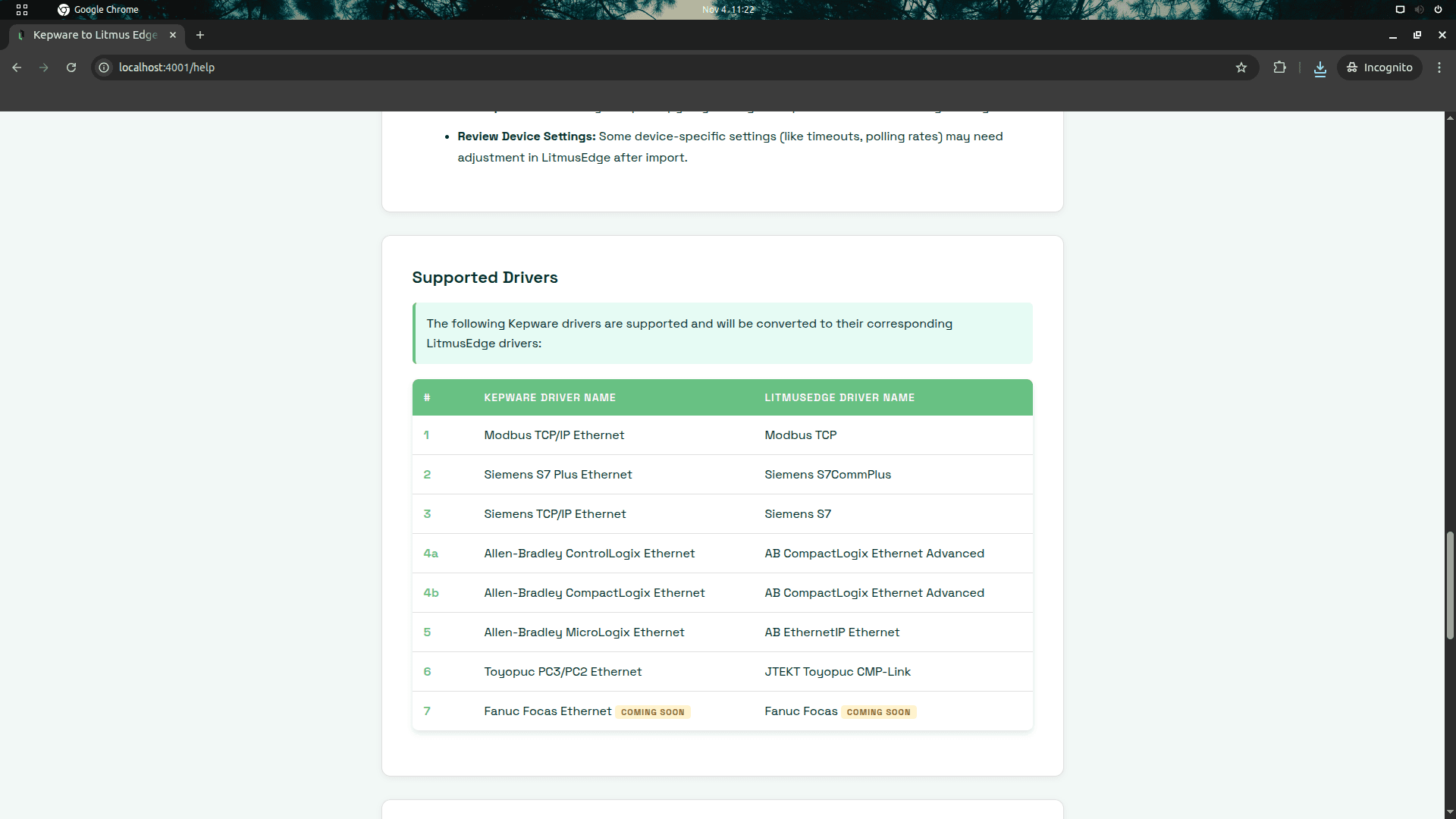 kepware migrator drivers/help page